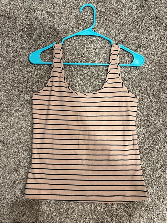 CAbi Tops - CAbi Beige and Black Striped Scoop Tank